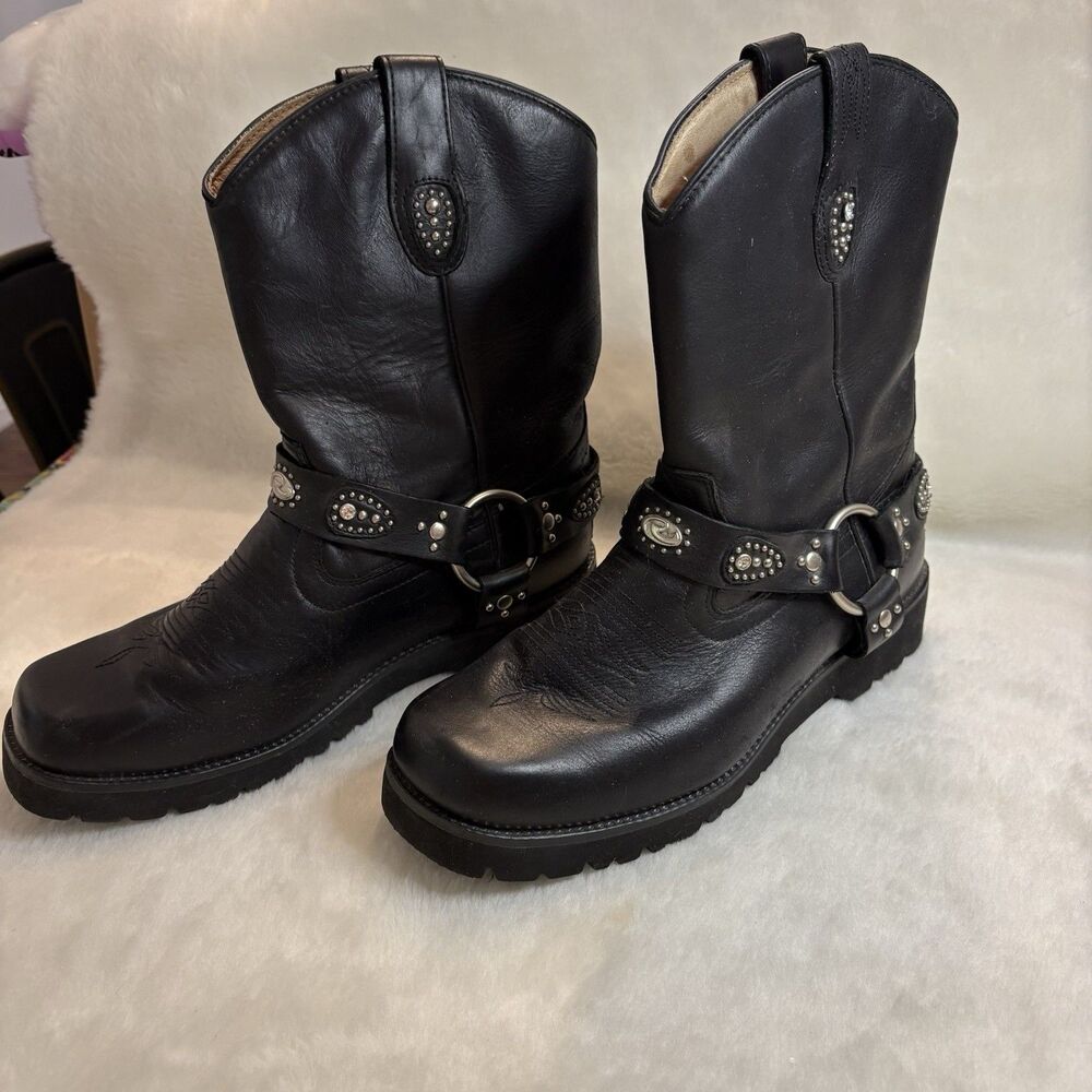 Women’s Roper Harness Style Black Boots With Spots/Studs/Rhinestones Sz 10